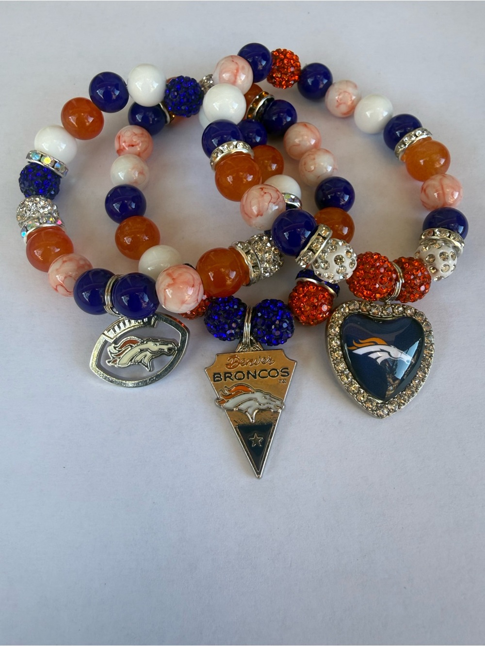 Team Charm Stretch Bracelet Set - Orange, Blue & White